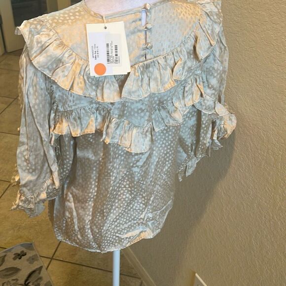 Magali Pascal Size S Puff Sleeve Tiffin Top Ivory Ruffle Coquette Feminine NWT - Picture 6 of 14